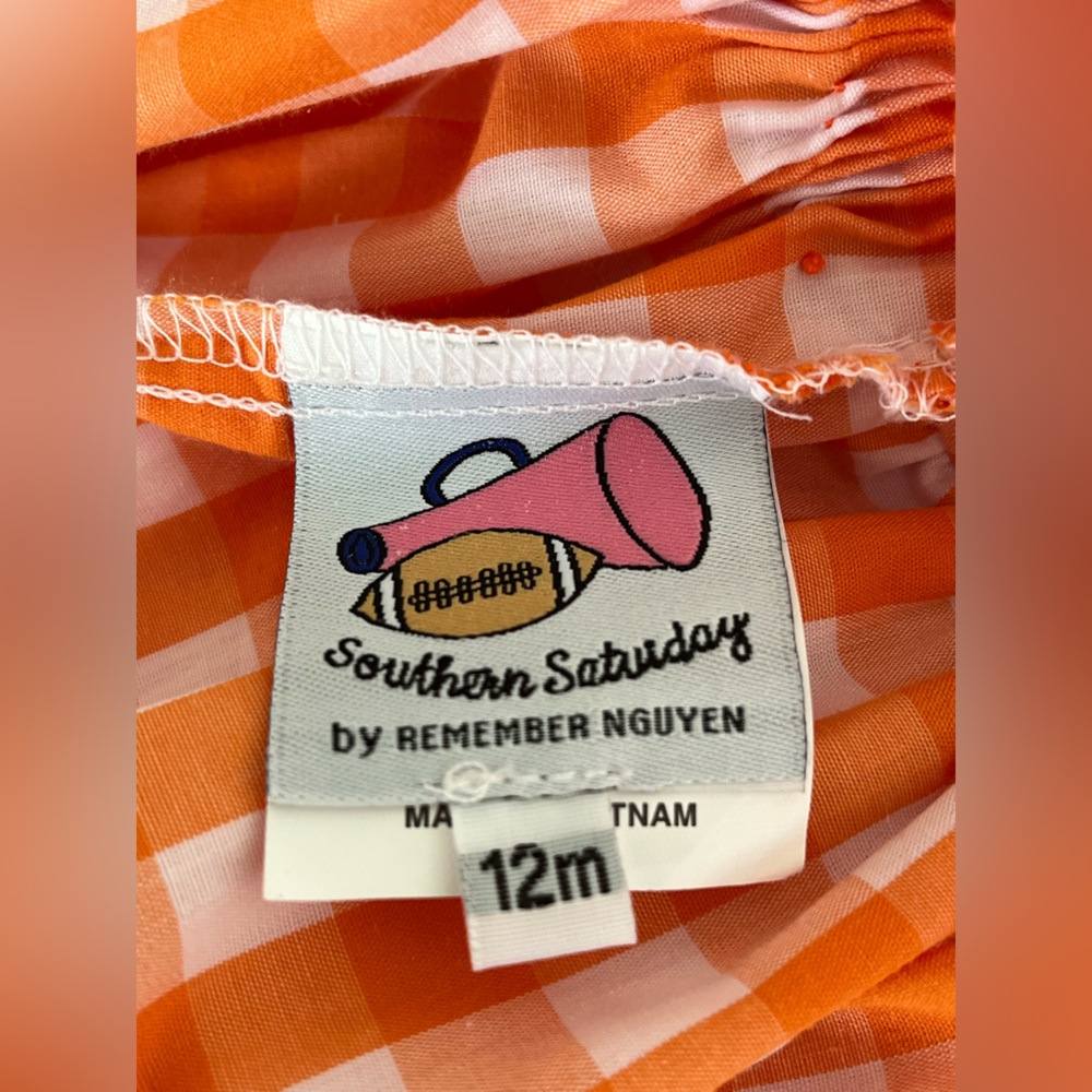 Tennessee VOLS Smocked Orange White Gingham Bow Dress Smokey Dog Sz 12 Months - Picture 6 of 13